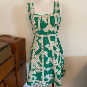 Maeve x Anthropologie Floral Dandelion Emma Dress Green Retro 0